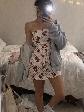 Cooperative bask waist Size S Strapless Floral Polka Dot Mini Dress Coquette Y2K